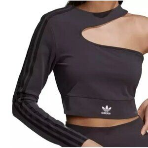 Adidas Womens Sz M Originals 80's Aerobic Cut-Out One Shoulder Crop Top Carbon